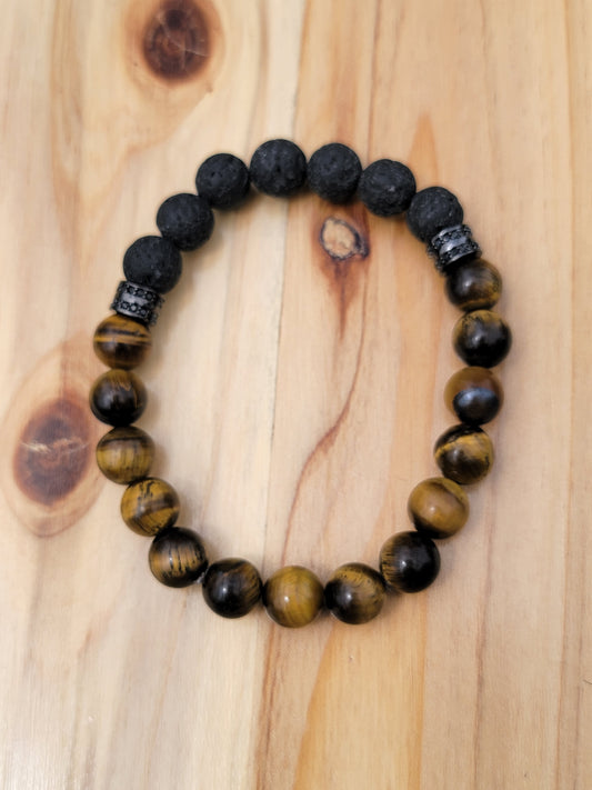 Tigers's Eye with Black Lava Bracelet