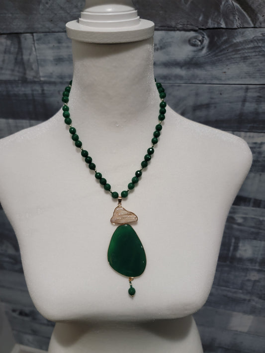 Emerald Green and Pearl Necklace