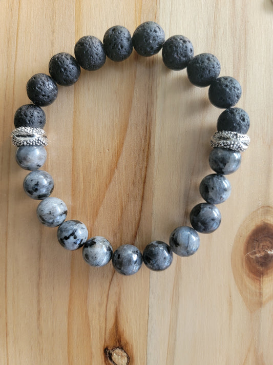 Larvikite and Black Lava Gemstone Bracelet