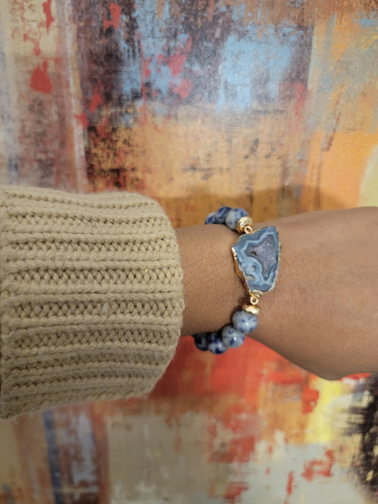 Sodalite and Agate Beaded Bracelet