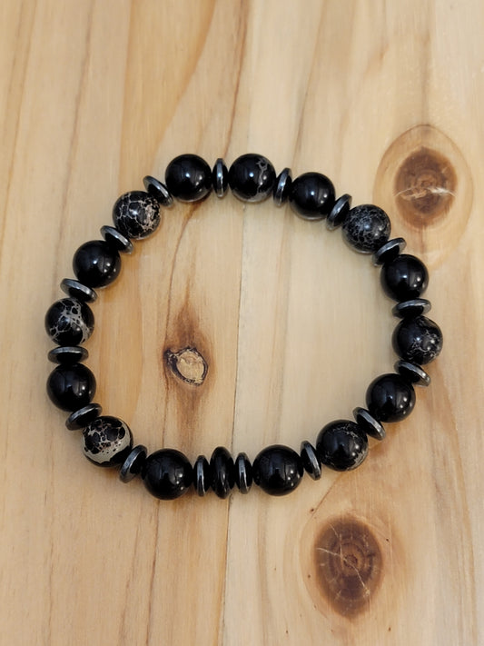 Onyx and Black Jasper Gemstone Bracelet