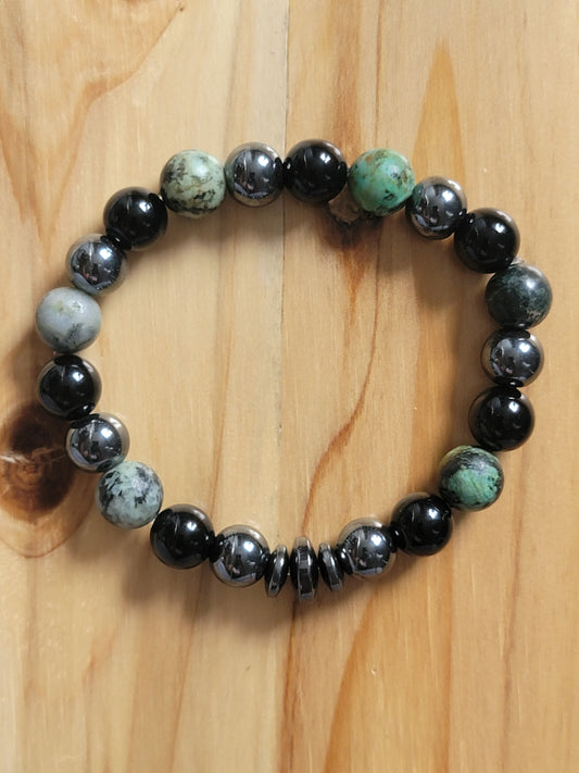 Onyx,Hematite,African Turquoise Beaded Bracelet