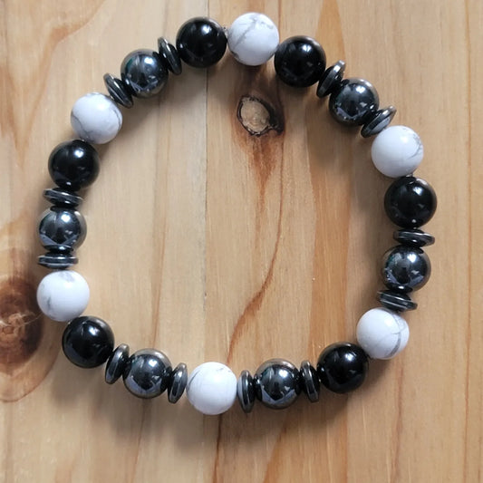 Onyx, Hematite, Howlite Beaded Bracelet